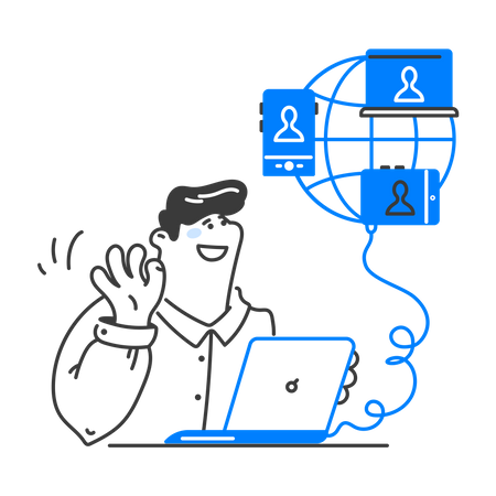 Homme vérifiant son profil en ligne  Illustration