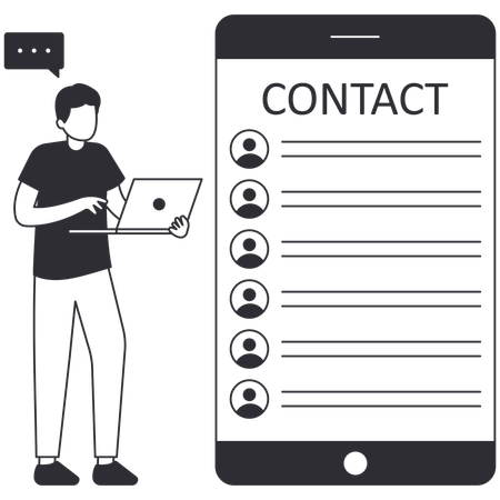 Homme vérifiant la liste de contacts  Illustration