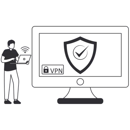 Homme vérifiant l'accès VPN  Illustration