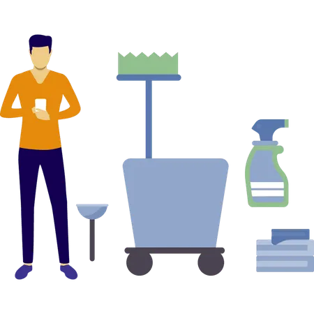 L'homme vérifie le ménage  Illustration