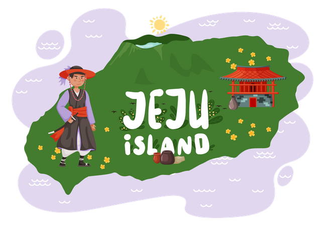 Homme vêtu de vêtements nationaux sur l’île de Jeju  Illustration