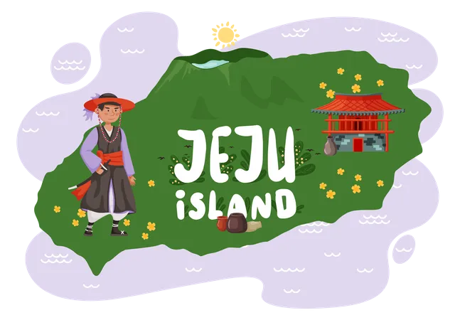 Homme vêtu de vêtements nationaux sur l’île de Jeju  Illustration