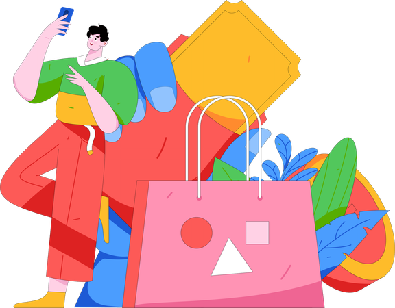 L'homme visualise les produits pour faire du shopping  Illustration