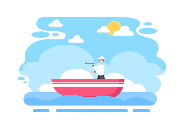Homme naviguant sur un bateau  Illustration