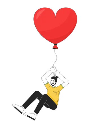 Homme volant avec un ballon dans les mains  Illustration