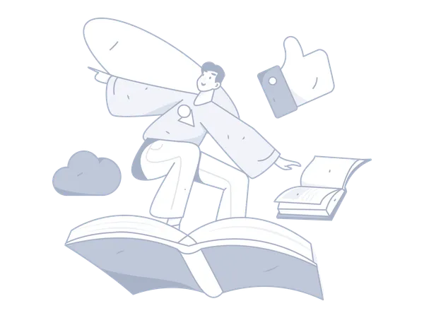 Homme volant sur un livre  Illustration