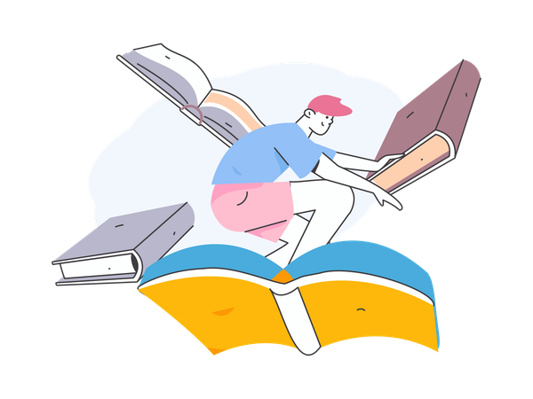 Homme volant sur un livre  Illustration