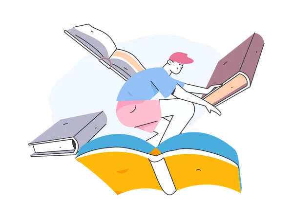 Homme volant sur un livre  Illustration