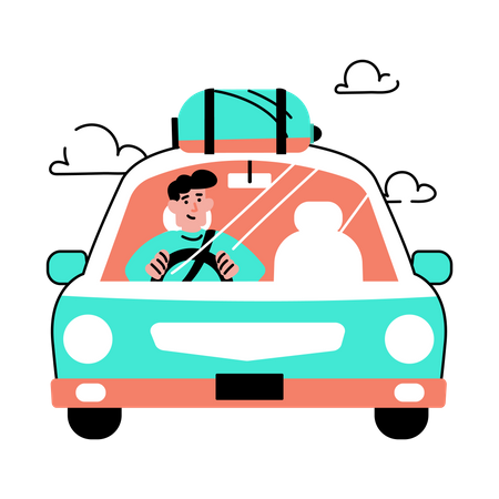 Homme voyageant en voiture  Illustration