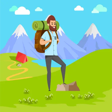 Voyageur masculin avec sac à dos  Illustration