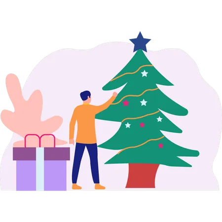 Homme voyant l'arbre de Noël  Illustration