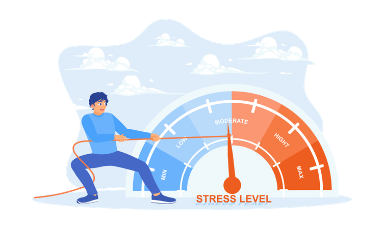 Hommes ayant un faible niveau de stress et résolvant les problèmes et réduisant le stress au travail  Illustration