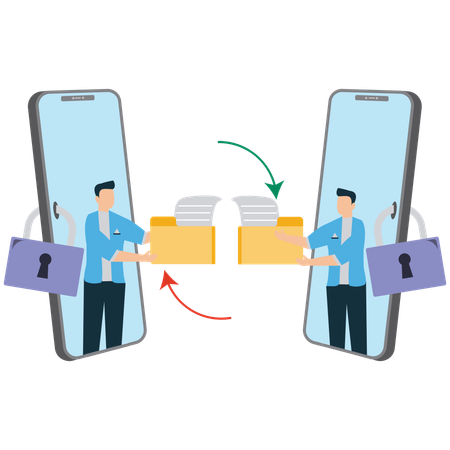 Gens d'affaires effectuant un transfert de fichiers en ligne  Illustration