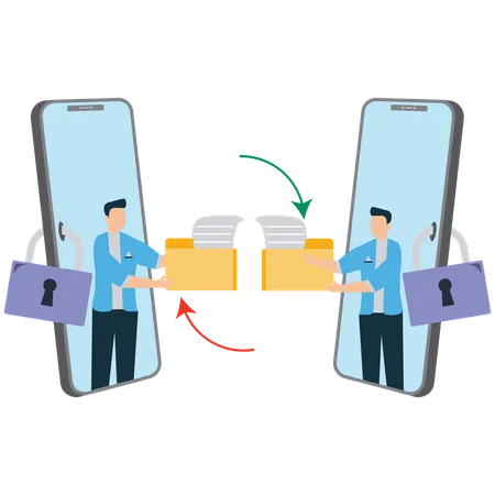 Gens d'affaires effectuant un transfert de fichiers en ligne  Illustration