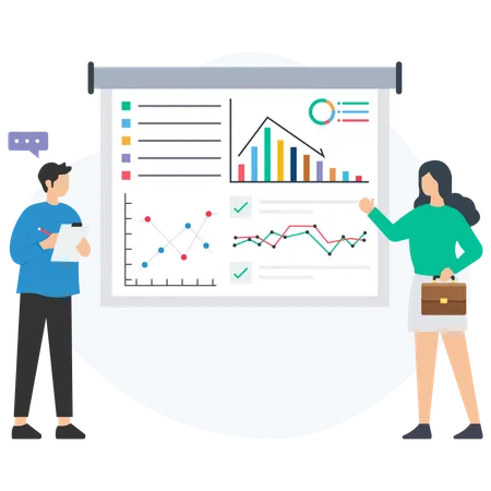 Des hommes d'affaires effectuent une analyse de rapport de projet  Illustration