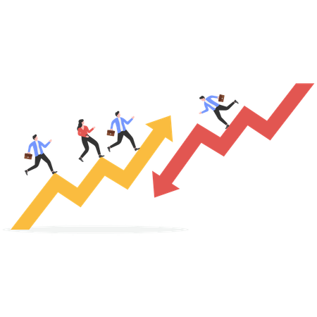 Les hommes d'affaires courent sur un graphique de croissance  Illustration