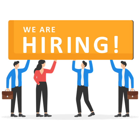 Des gens d'affaires marchant ensemble tenant un mot NOUS RECRUTONS  Illustration