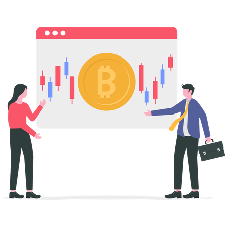 Des hommes d'affaires parlent de la monnaie Bitcoin  Illustration