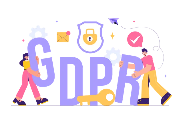 Les entrepreneurs travaillent sur le règlement sur la protection des données GDPR  Illustration