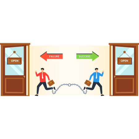 Des hommes d'affaires travaillant sur des portes commerciales  Illustration