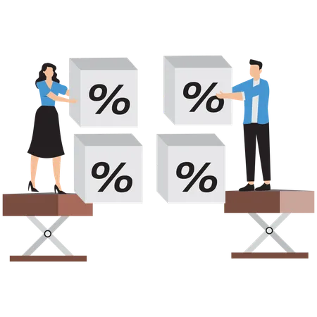 Les gens d'affaires travaillent sur le pourcentage d'affaires  Illustration