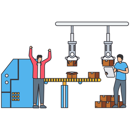 Hommes d'affaires travaillant dans une unité de fabrication  Illustration