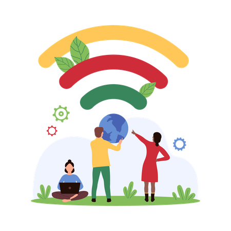 Hommes d'affaires utilisant une connexion Internet sans fil  Illustration