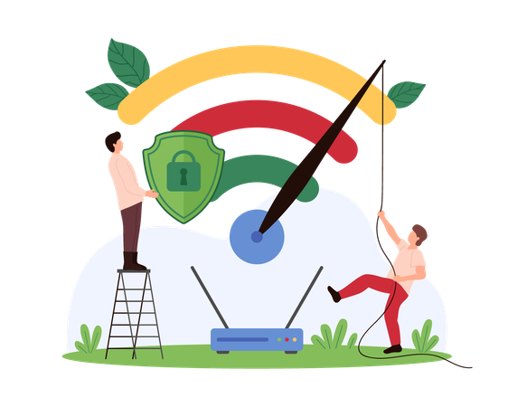 Hommes d'affaires utilisant une connexion Internet sans fil à haut débit  Illustration