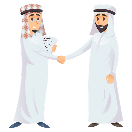 Hommes d'affaires arabes faisant une poignée de main pour un accord commercial  Illustration