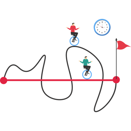 Les gens d'affaires ont un chemin facile ou un raccourci vers le succès ou un chemin difficile et des obstacles  Illustration