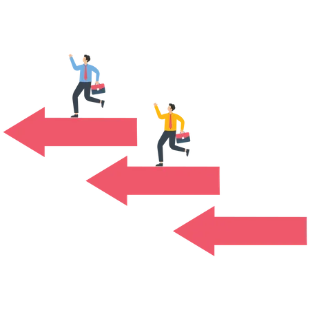 Hommes d'affaires qui courent en avant sur trois flèches  Illustration