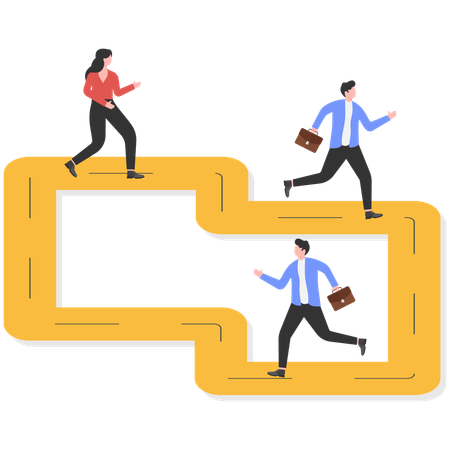 Des hommes d'affaires courent tout en étant en compétition commerciale  Illustration