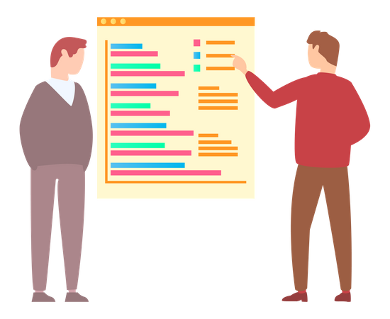 Hommes d'affaires discutant du rapport d'analyse  Illustration