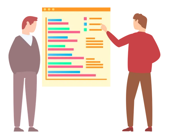 Hommes d'affaires discutant du rapport d'analyse  Illustration