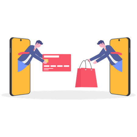 Hommes d'affaires effectuant des achats en ligne avec une carte de crédit  Illustration
