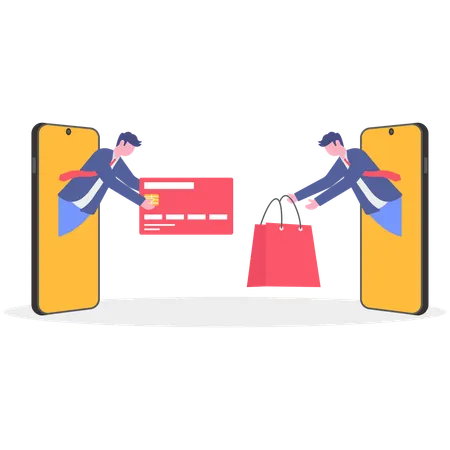 Hommes d'affaires effectuant des achats en ligne avec une carte de crédit  Illustration