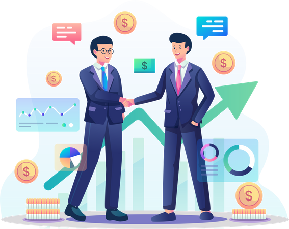 Hommes d'affaires établissant un partenariat commercial  Illustration