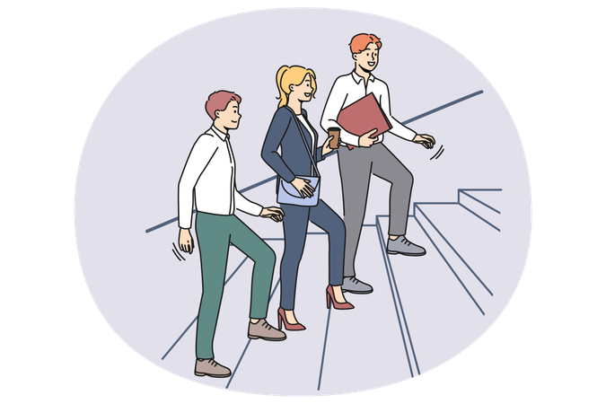Des hommes d'affaires montent des escaliers vers leur bureau  Illustration