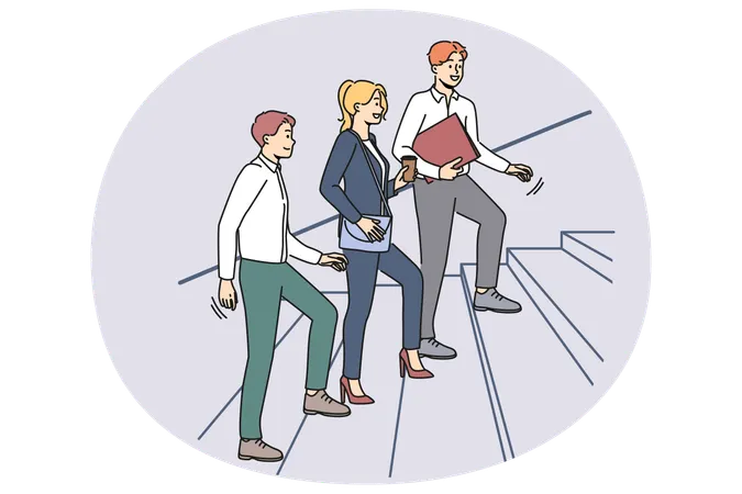 Des hommes d'affaires montent des escaliers vers leur bureau  Illustration