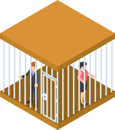 Homme Daffaires Et Femme Daffaires Isometriques 3 D Plats Pieges Dans La Cage Illustration