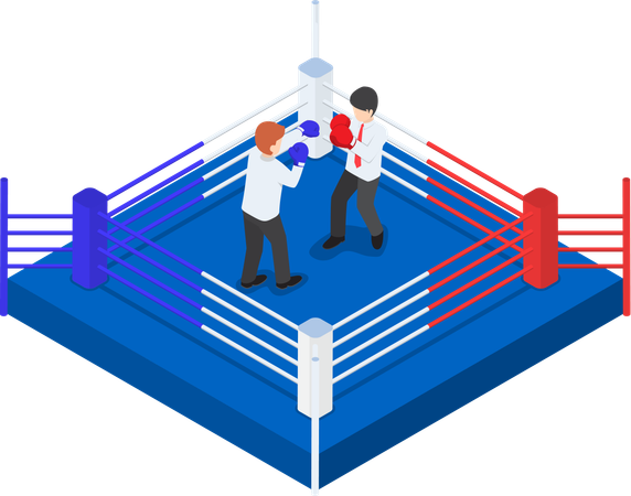 Hommes d'affaires se battant sur un ring de boxe  Illustration