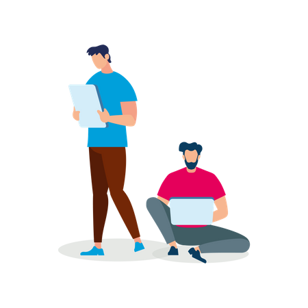Hommes d'affaires travaillant sur un ordinateur portable  Illustration