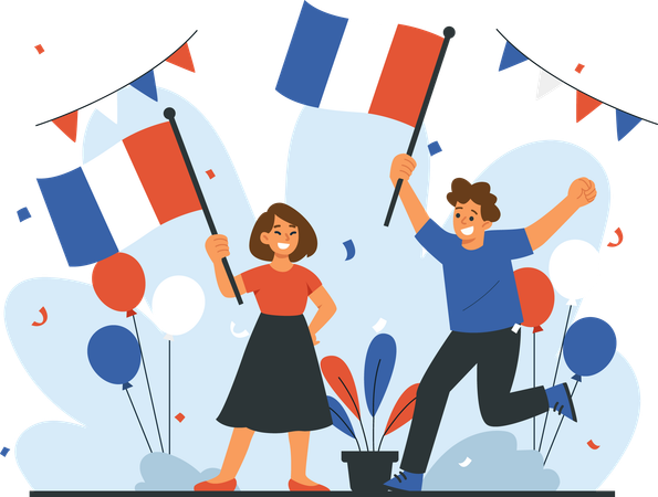 Hommes et femmes célèbrent le jour de l'indépendance de la France  Illustration