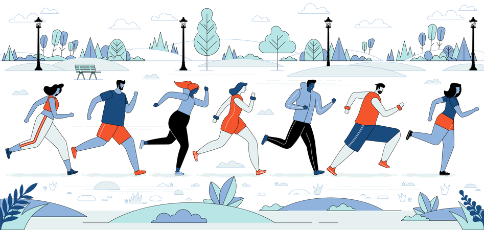 Hommes et femmes en compétition de marathon  Illustration