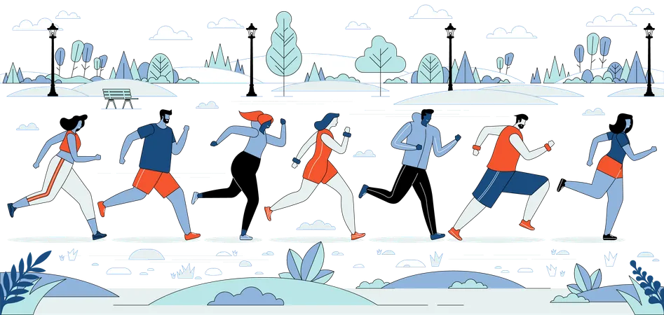 Hommes et femmes en compétition de marathon  Illustration