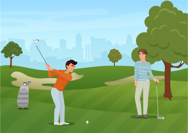 Hommes jouant au golf  Illustration