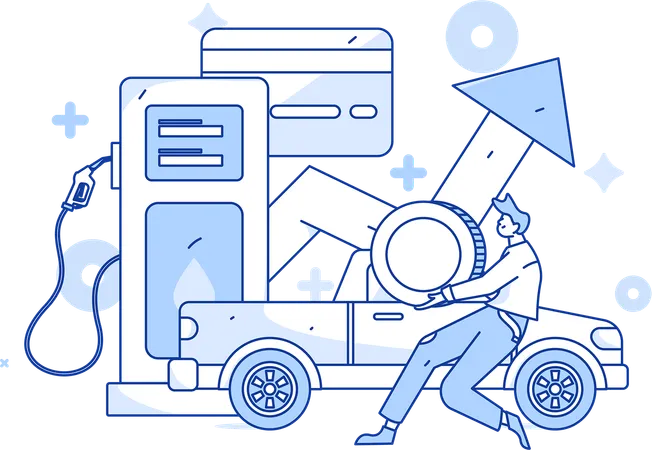 Des hommes paient leurs factures de carburant à la station-service  Illustration