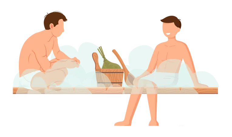 Hommes se relaxant dans la salle de sauna  Illustration