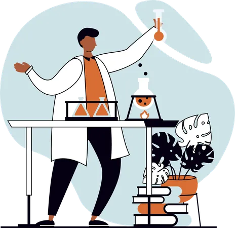 Scientifiques masculins effectuant des recherches scientifiques en laboratoire  Illustration