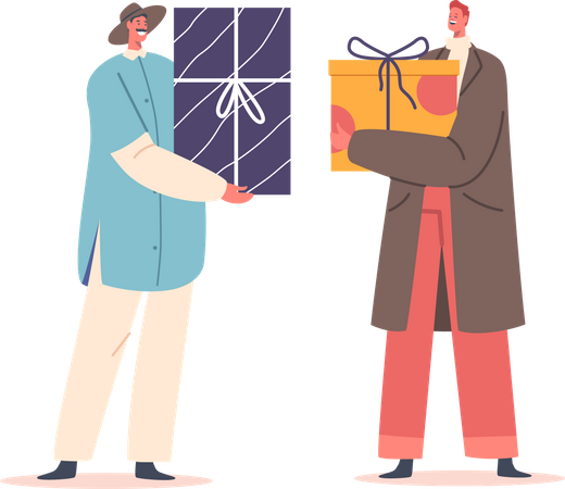 Hommes se donnant des cadeaux  Illustration